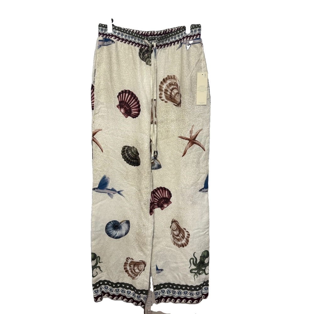 Calypso St Barth Linen Blend Wide Leg Pants Women Small Seashell Octopus NWT